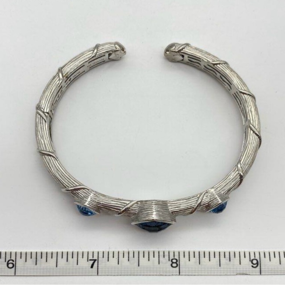 Elegant Blue 💎 topaz sterling silver hinged cuff bracelet - Picture 6 of 13